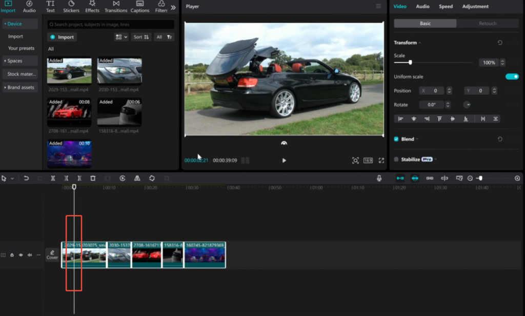 how to do whoosh effect at beginning of clip capcut
