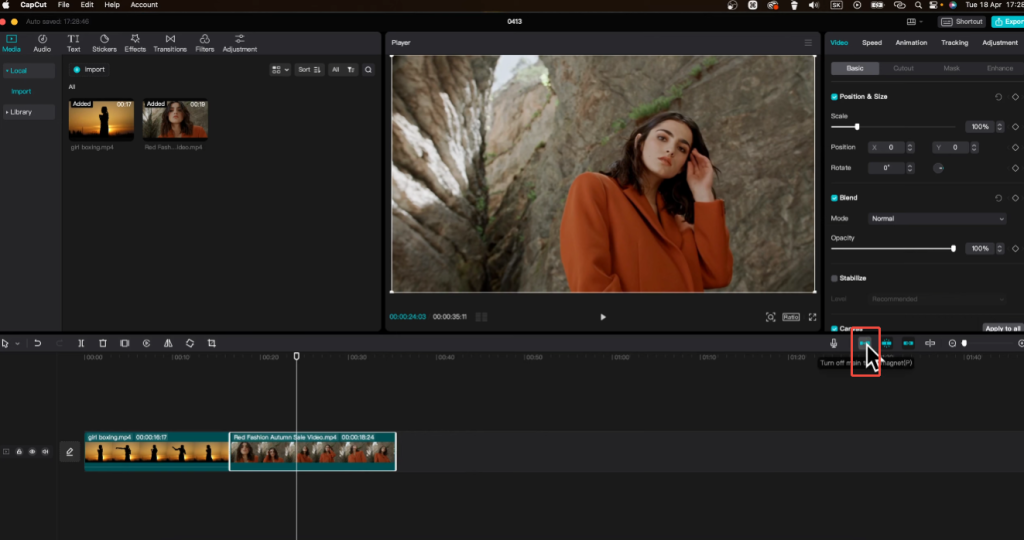 how to turn off snapping in capcut pc